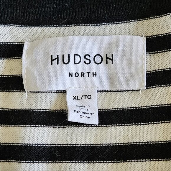 Hudson North Sweater Women XL Black White LS Collar V Neck Stripes Nautical Boho - Picture 3 of 14